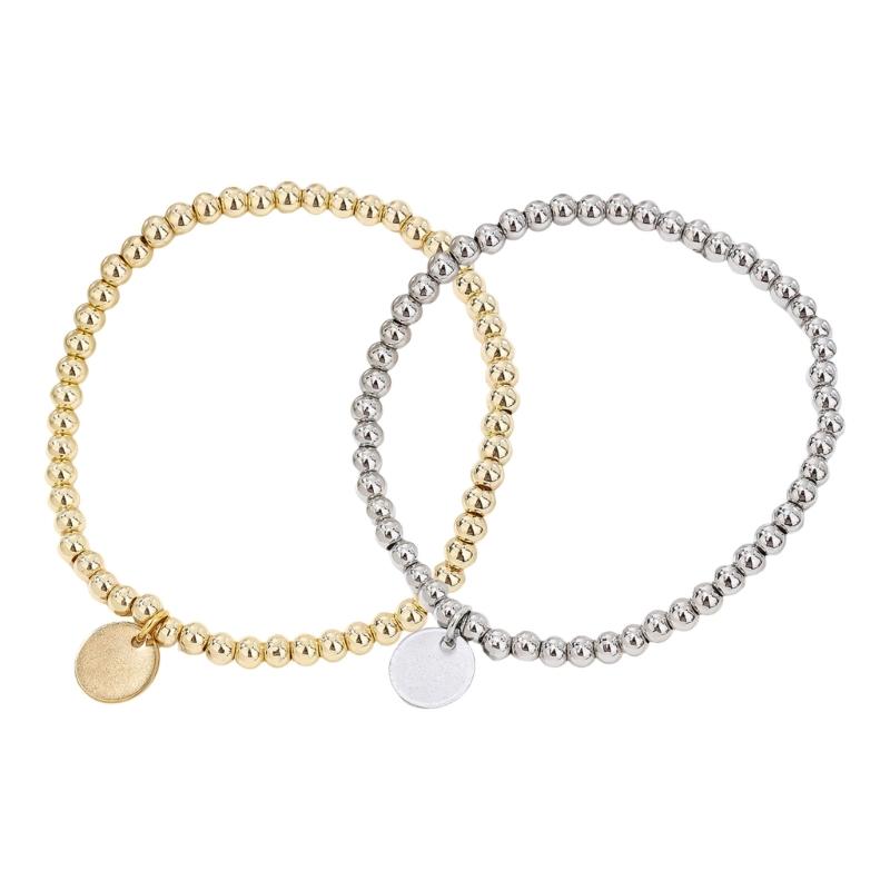 53 4mm Gold/Silver Stainless Steel Beaded Elastic Bracelet For Men Women Comfort Fit Adjustable Wristband