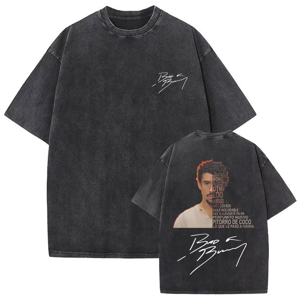 Washed Vintage Bad Bunny Un Verano Sin Ti Graphic Tshirt Mens Fashion Oversized Streetwear Women High Quality Cotton T Shirts