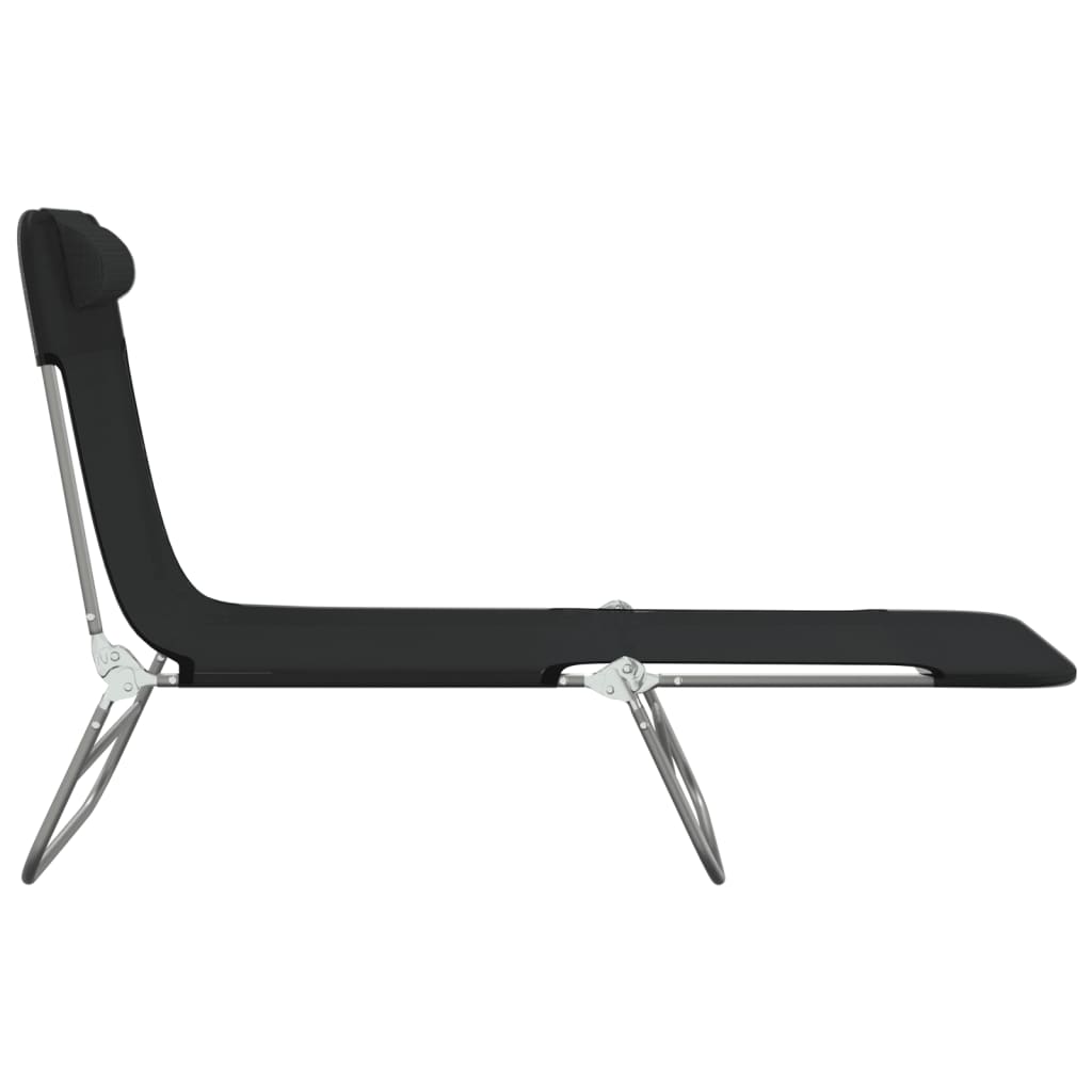 Folding Sun Lounger Set of 2 Black Textilene and Steel