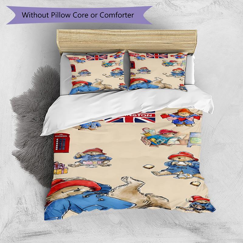 3pcs Duvet Cover Set (1*Duvet Cover + 2*Pillowcase, Without Core), Paddington Bear Print Bedding Set, Bedroom Decor, All‑Season, Birthday Gift