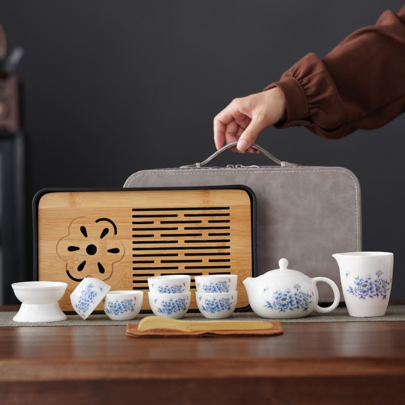 White Kung Fu tea set, ceramic cover bowl, tea cup, complete set of tea brewer, Guochao tea set, gift printing