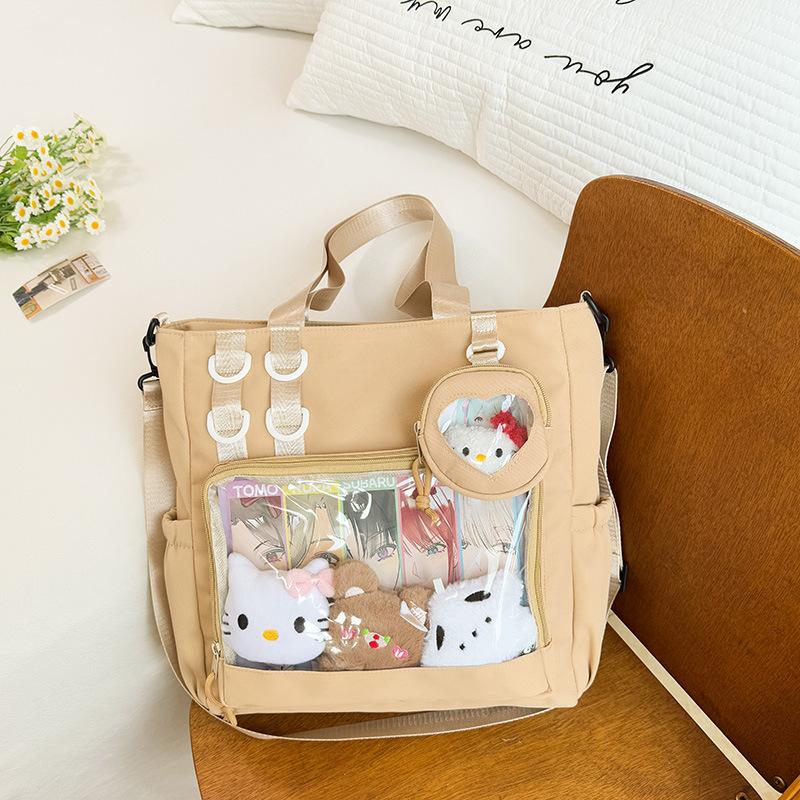 Cute College Student Messenger Bag Female College Style Transparent Solid Color Bar Pain Bag Large Capacity Junior High School Shoulder Bag Tide