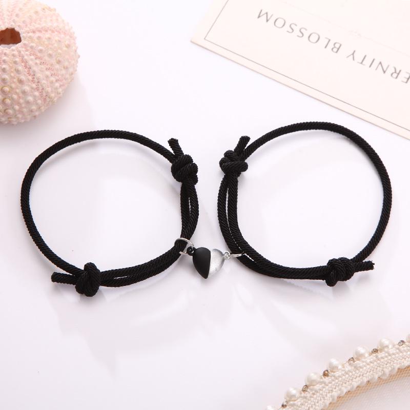 Trendy Black & White Love Magnet Milan Rope Couple Bracelets for Girlfriends