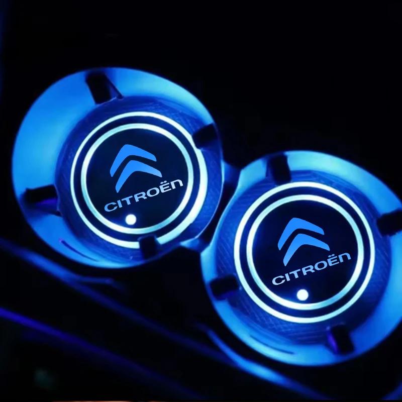 YJTHM1 2Pcs LED Car Luminous Color Changing Cup Holder Coaster For Citroen C4 C3 C5 C1 C2 C6 C4L DS3 DS4 Berlingo Picasso Saxo Jumper