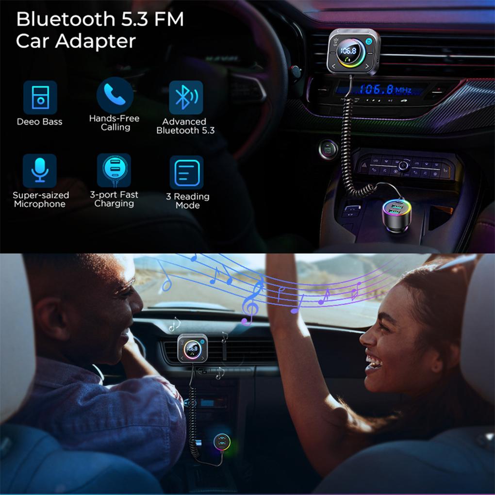 Car Bluetooth FM Transmitter Car Charger Adapter Air Vent Installation 3 Ports PD&QC 3.0 Bluetooth 5.3 Car Transmitter