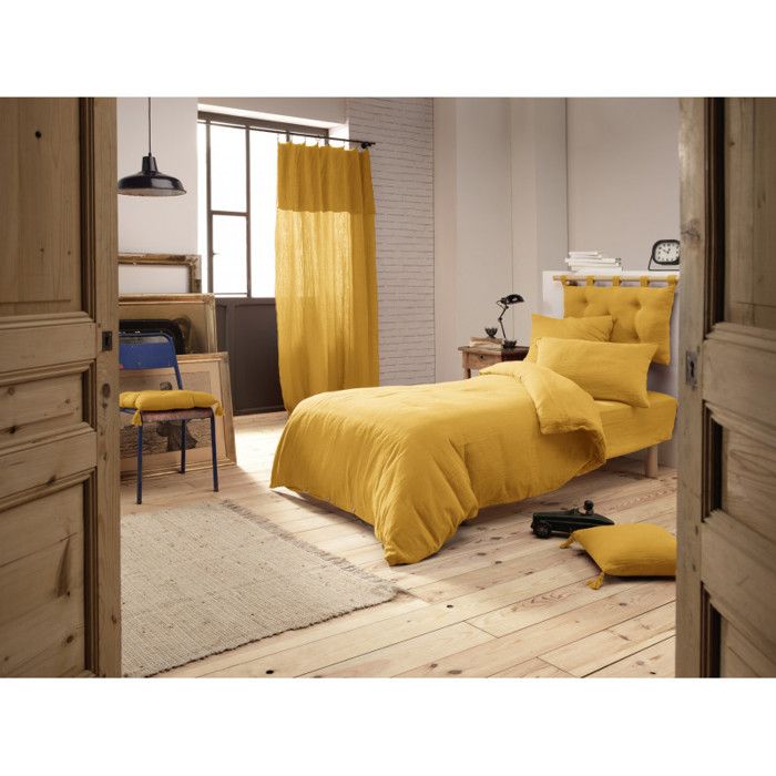 "Gaïa" Duvet Cover Pack All Sizes "Cotton Gauze" - Gaïa Saffron - 3-Piece Pack for 90 X 190 Cm Bed (1 Duvet Cover