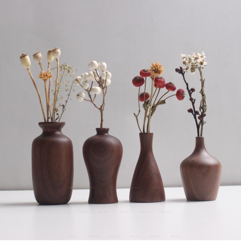 Wooden Crafts Walnut Flower Ware Solid Wood Vase Ornament Solid Wood Small Vase