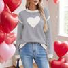 Women's Crew Neck Long Sleeve Heart Print Knit Sweater Loose Fit Casual Pullover Top