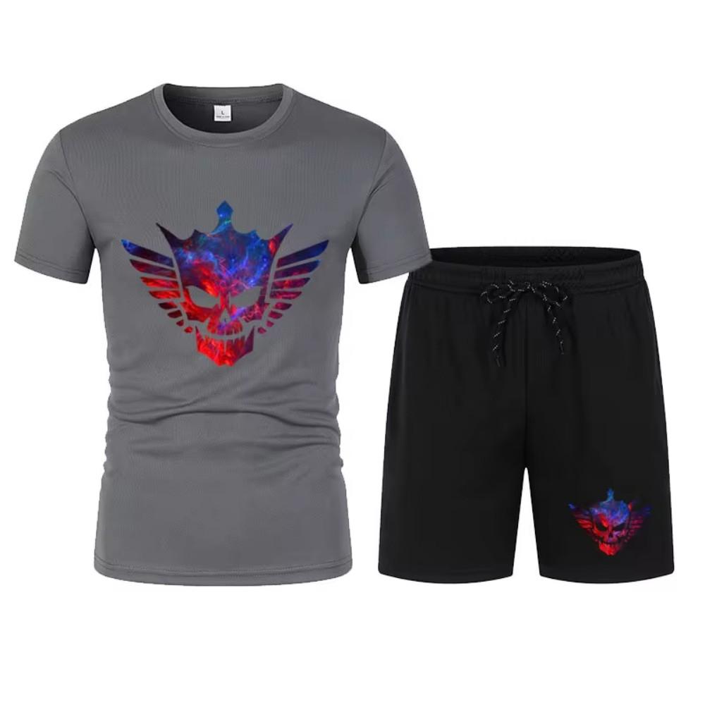 2025 Новый мужской черный Cody Rhodes Skeleton Mesh футболка + шорты комплект летний дышащий быстросохнущий короткий рукав толстовка спортивный комплект