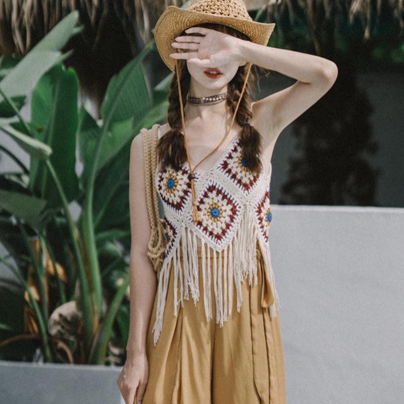 Подтяжки с кисточками ручной работы в этническом стиле - жилет Bohemian Vacation