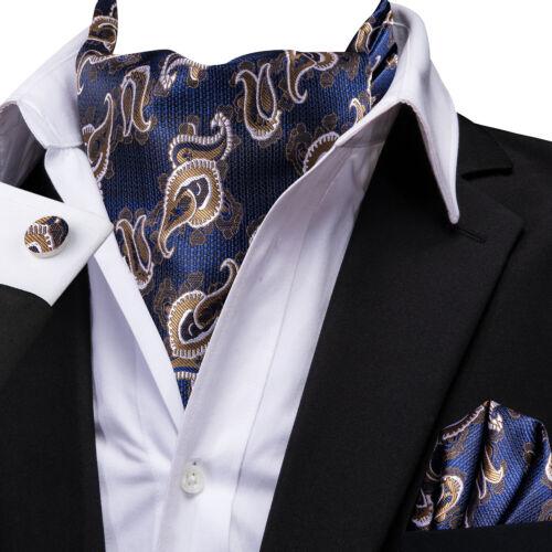 Mens Ascot Tie Set Paisley Cravats Red Black Blue Gold Pink Silk Vintage Scarf