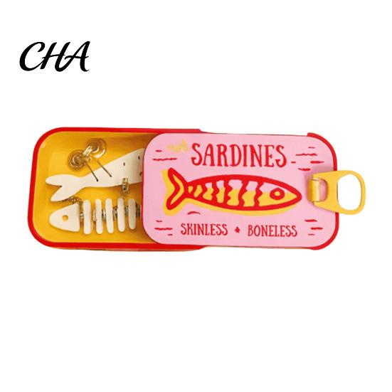 Compact Earring Holder for Travel Sardine Tin Jewelry Case, Contain Fishbone Portable Cute Novelty Box Organizer, Storage And Daily Use Small
