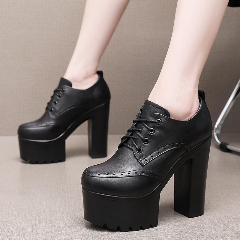 New Women Pumps Shoes Size 32-43 Deep Mouth Women Oxfords Fall Winter Plush Thick High Heel Shoes Platform Pumps Office