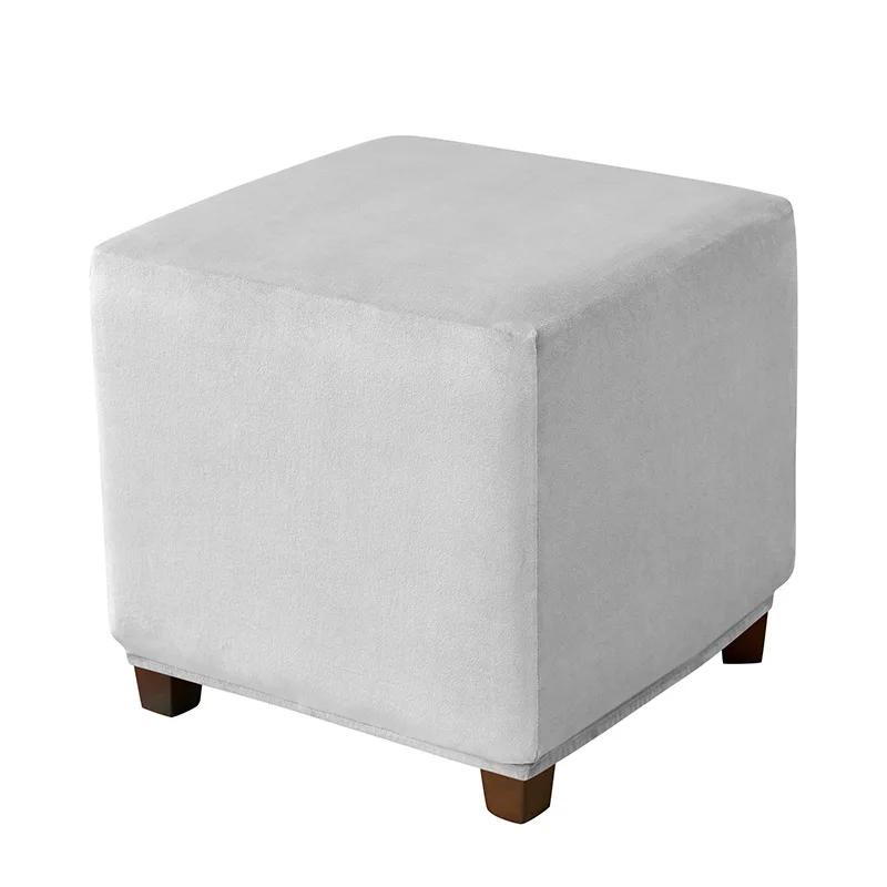 Elastic Square Ottoman Cover Stretch Velvet Footstool Covers Living Room Bedroom Footrest Stool Covers Furniture Protector