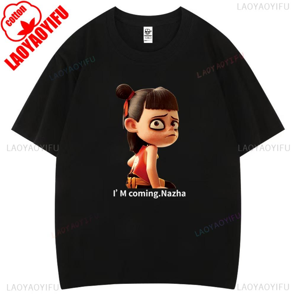 Футболка с рисунком Nezha Cartoon для мужчин и женщин, забавная одежда, футболка Harajuku из высококачественного хлопка с короткими рукавами