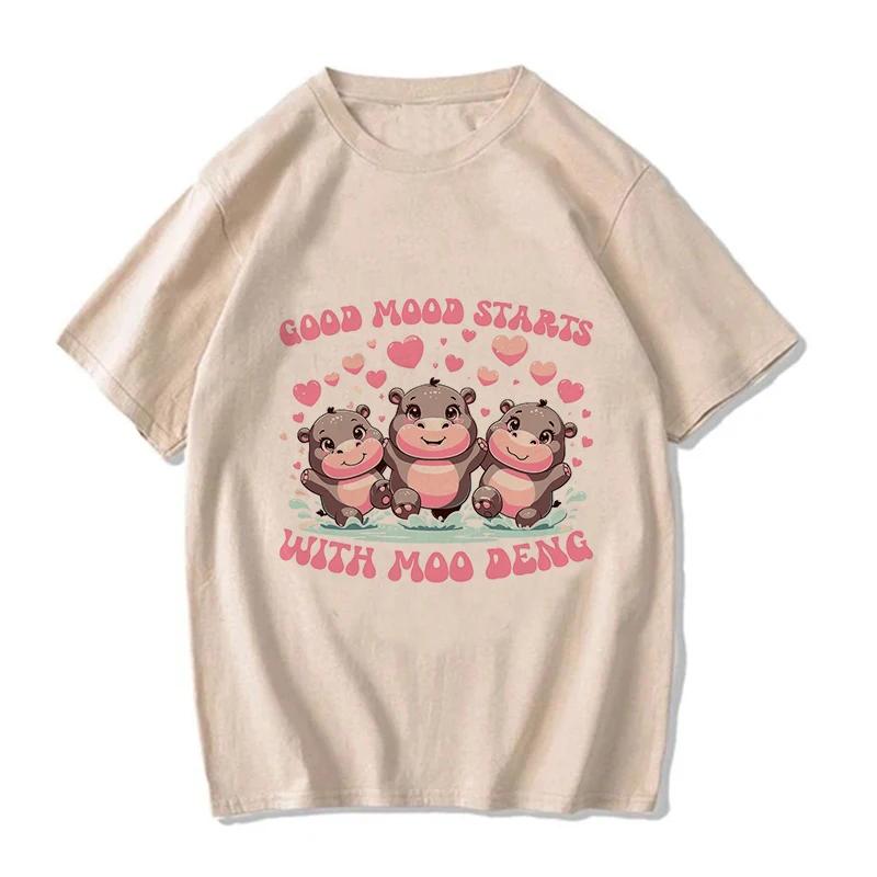 Kawaii Moo Deng Y2k T Shirt Funny Baby Hippo Tshirt Men Women Fashion Mange T-shirt Cartoon Harajuku Tee Tops Streetwear Clothes