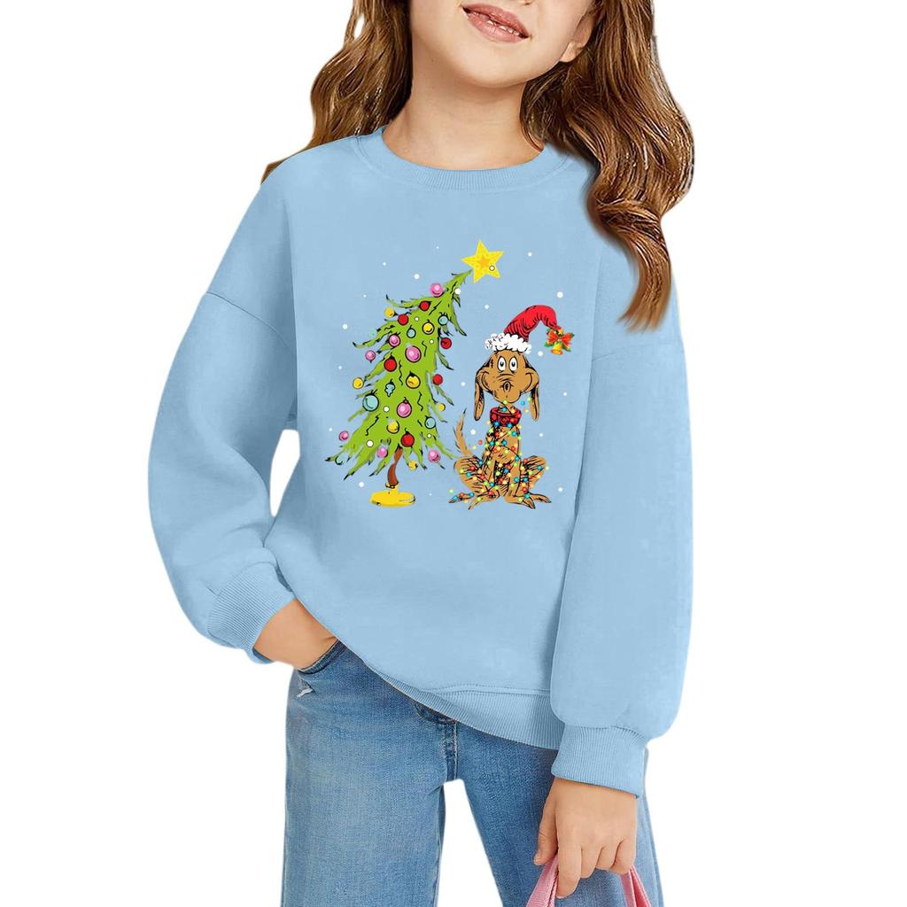 Рождественские пуловеры с круглым вырезом для девочек, детские топы с принтом