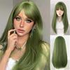 WTB Fruit Green Straight Hair Synthetic Wig Headgear Female Green Straight Hair Natural High Temperature Silk Wig Headgear