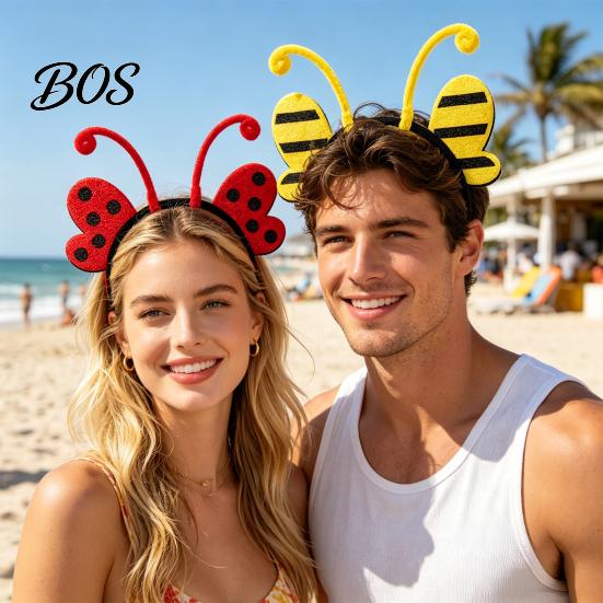 Ladybug Hair Accessory Insect Wing And Antenna Headband, Cute Butterfly Bee Sporty Elastic Hairband Felt Headpiece for Halloween Cosplay Party