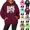 Women's Casual Fashion Solid Color Rugby Print Long Sleeve Hooded Sweatshirt Top