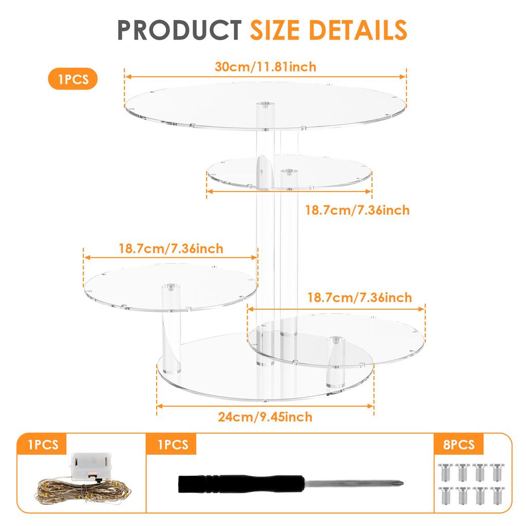 4-х уровневая акриловая подставка для торта, поднос для десерта, кекса, держатель для светящейся витрины, украшение для дня рождения, большой емкости, сейф