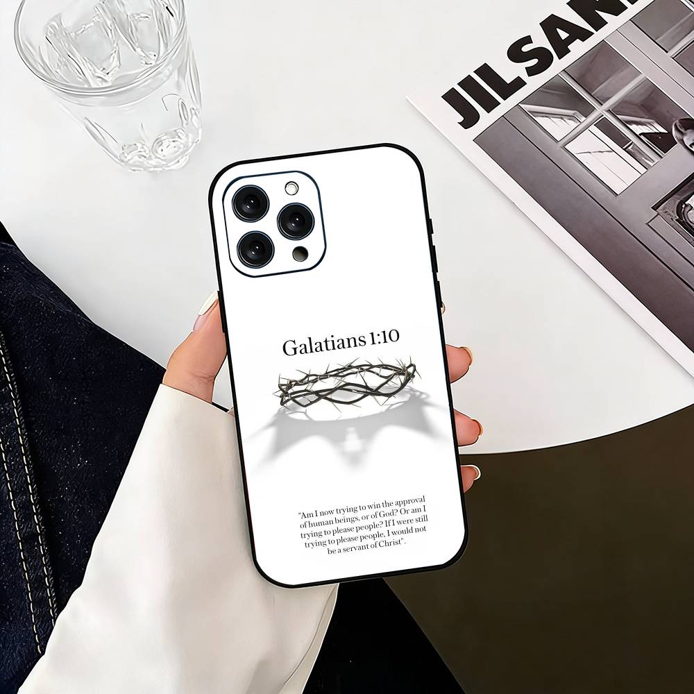 Христианский чехол для телефона с библейским стихом о Иисусе для iPhone 17,16,15,14,13,12,11 Plus,Pro Max,XS,Черный мягкий силиконовый чехол