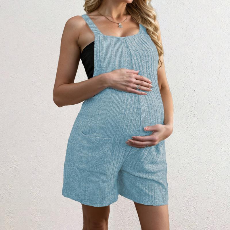 Spring and Summer Fashion Solid Colour Sleeveless Maternity Strappy Jumpsuit Shorts Maternity Wear