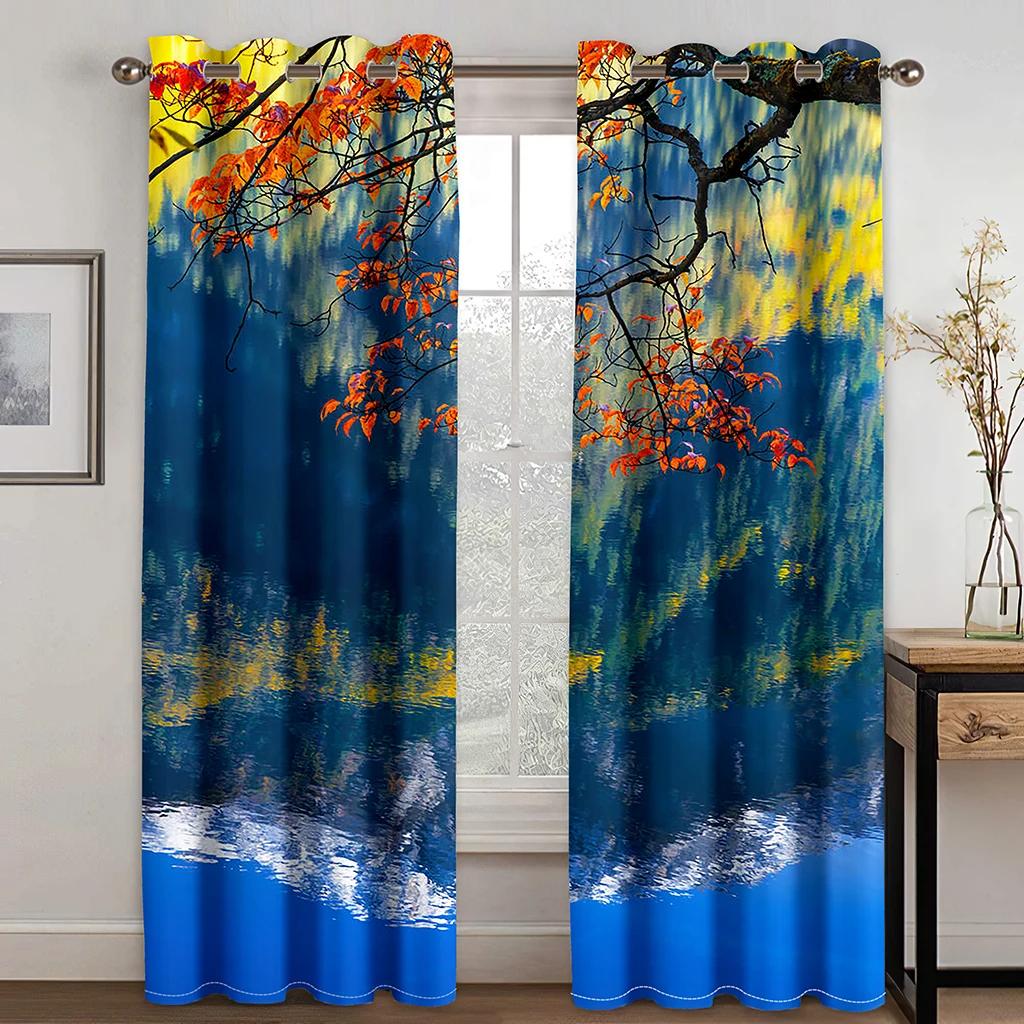 Mountain Plants Natural Scenery Printed High Shading Curtains Bedroom Decorative Curtains with Hook Accessories 2 Panels New