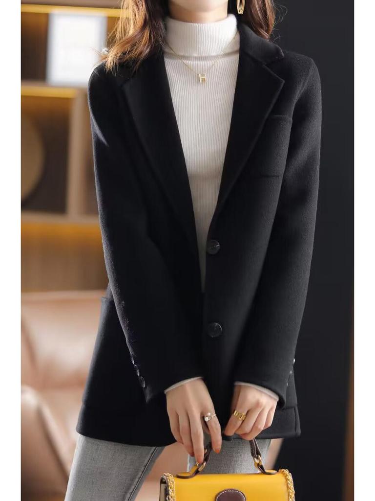 Новое женское шерстяное пальто в корейском стиле - для миниатюрных, стройнящее, осенне-зимняя мода