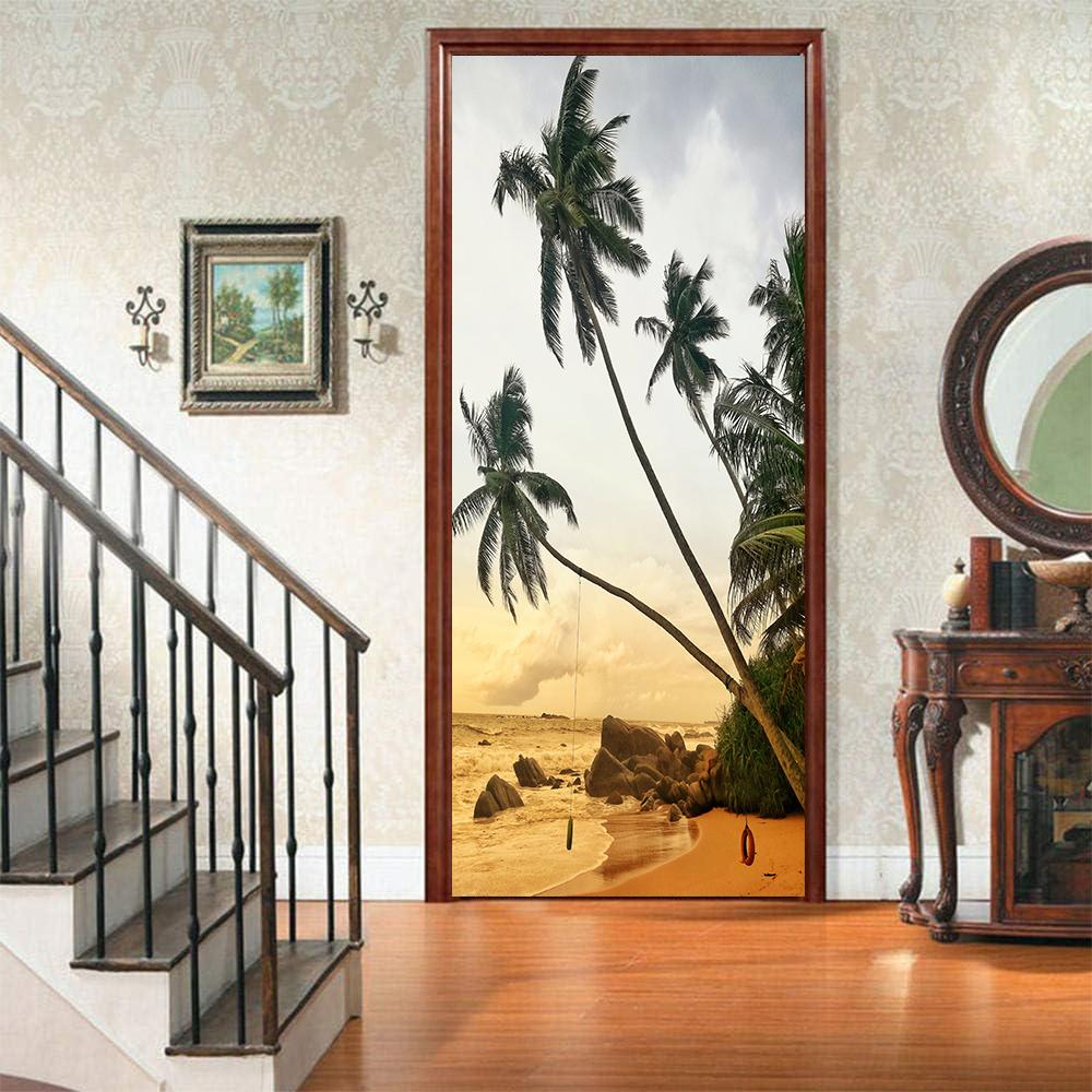 Landscape Door Stickers 3D Removable Vinilos Para Puertas Adhesive Wallpaper Art Murals for Doors Bibliotheque Modern Home Decor