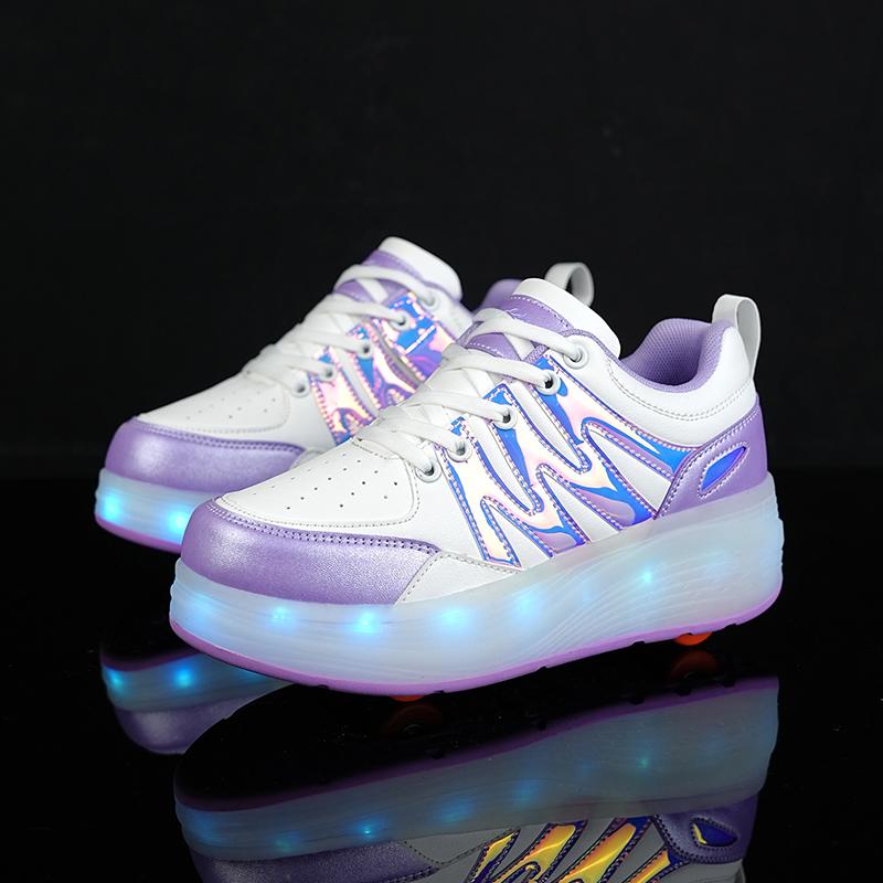 Четырехколесные детские туфли Heely с колесами, спортивная обувь с зарядкой через USB, светодиодная спортивная обувь для девочек, роликовые коньки