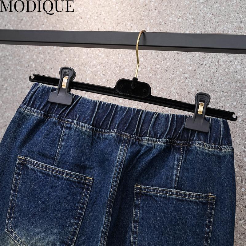 MODIQUE Spring Plus Size New Women Loose Vintage Straight High Waisted Elastic Long Jeans Lady Casual Versatile Harem Pants  Trousers