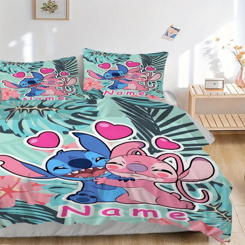 Custom Textile Lilo & Stitch Love Bedding 3 Piece Set HD Print Duvet Cover Pillowcases for Teens Adult Bedroom Decoration