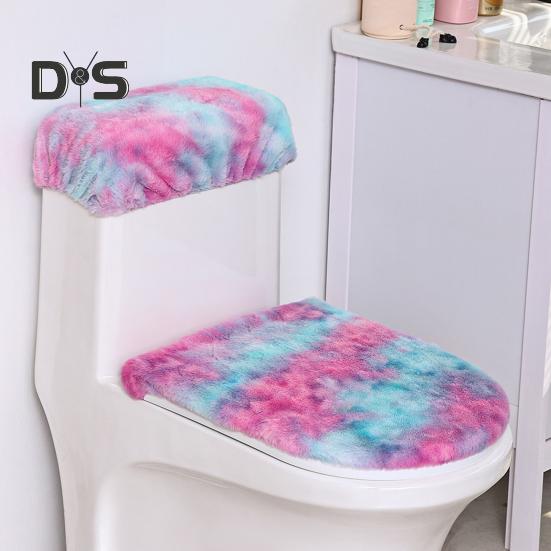 Мягкий плюшевый чехол для унитаза, набор с эластичными краями радужного цвета, легко подгоняемый чехол для унитаза, декор для ванной комнаты
