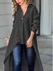 Women's Autumn/Winter Solid Color V-Neck Long Sleeve Irregular Long Shirt