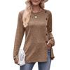 Autumn and Winter Women's Blouse Solid Color Round Neck Pit Stripes Abrasion Slit Fashion Button Long Sleeve Tops