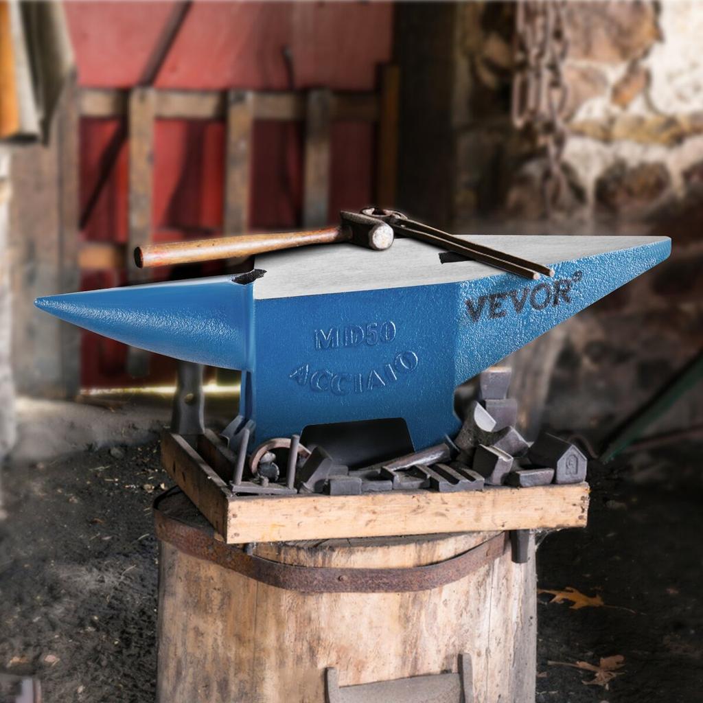 Single Horn Anvil 50Kg/110Lbs Cast Steel Anvil Blacksmith for Sale Forge Steel Tools W/ Round And Square Hole and Equipment Anvil Rugged Blacksmith