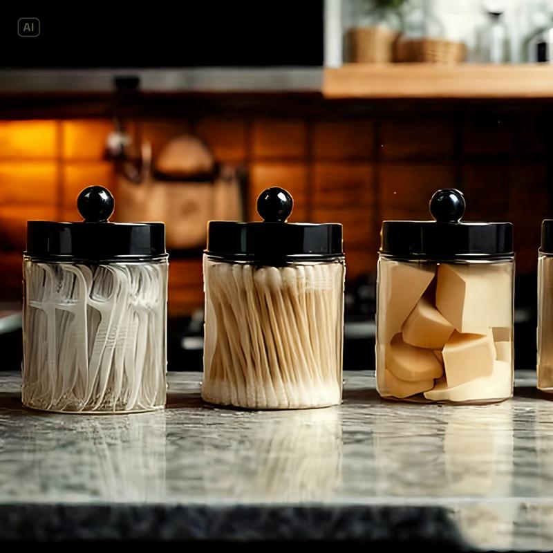 1/2pcs Acrylic Clear Cotton Swab Storage Tank Desktop Cosmetics Organizer Makeup Swab Organizer Box with Lid