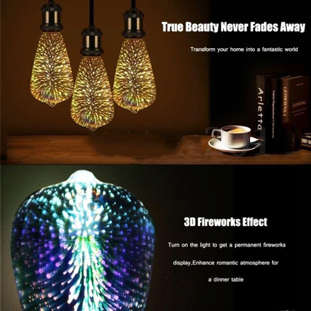 Шаровой светильник 3 Вт, винтовой разъем, держатель E27, стеклянная лампа Эдисона, 3D лампа для фейерверков, вечерние лампы