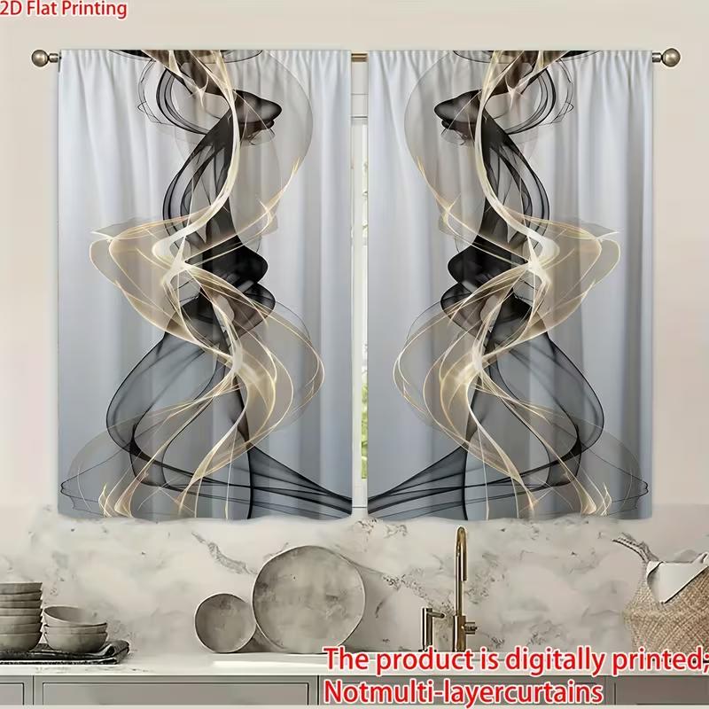 2pcs Black Gold Abstract Smoke Patterned Curtains   Design for Living Room Bedroom Modern Home Window  Rod Pocket Curtains