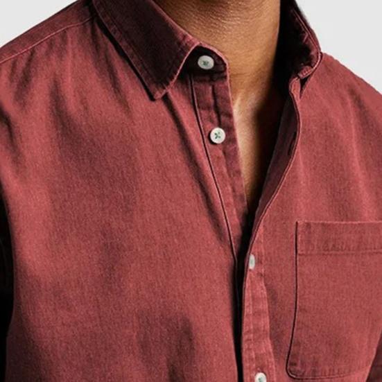 Spring Men Shirt with Chest Pocket Turn-down Collar Single-breasted Loose Cardigan Pure Color Formal Top Mid Length Casual Shirt