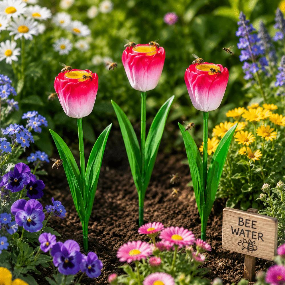 3pcs Ceramic Flower Bee Watering Station Artificial Flower Bee Butterfly Bath Household