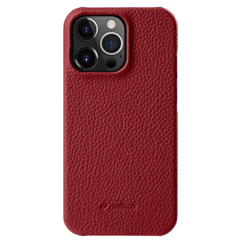 MELKCO For iPhone 14 Pro Max Genuine Cow Leather Coated PC Back Case Soft Microfiber Lining Incomplete Cover Phone Case