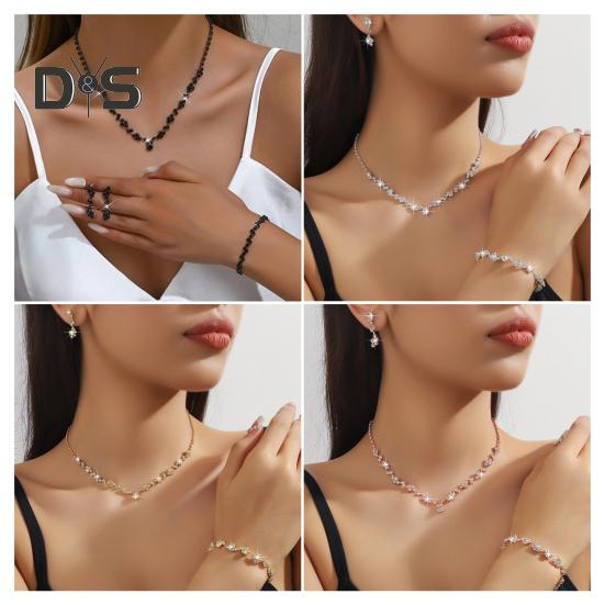 3 шт./комплект женский комплект ювелирных изделий горный хрусталь чокер висячие серьги браслет набор регулируемая удлинительная цепочка выпускной вечер невесты свадебные украшения