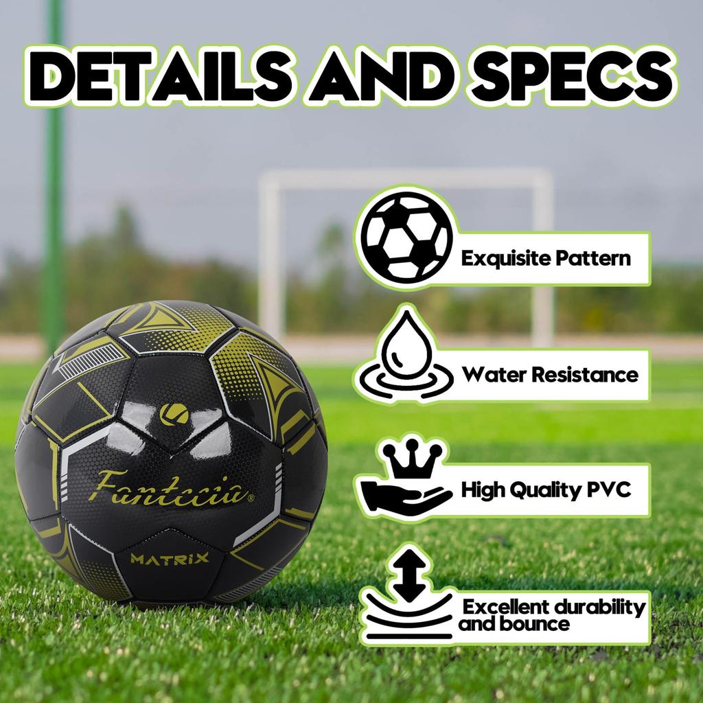 Fantecia Soccer Size Practice Soccer Ball with Certified High and Junior High Yellow and Black Ball, 5, Pump, (for Adults, Colleges, Schools,