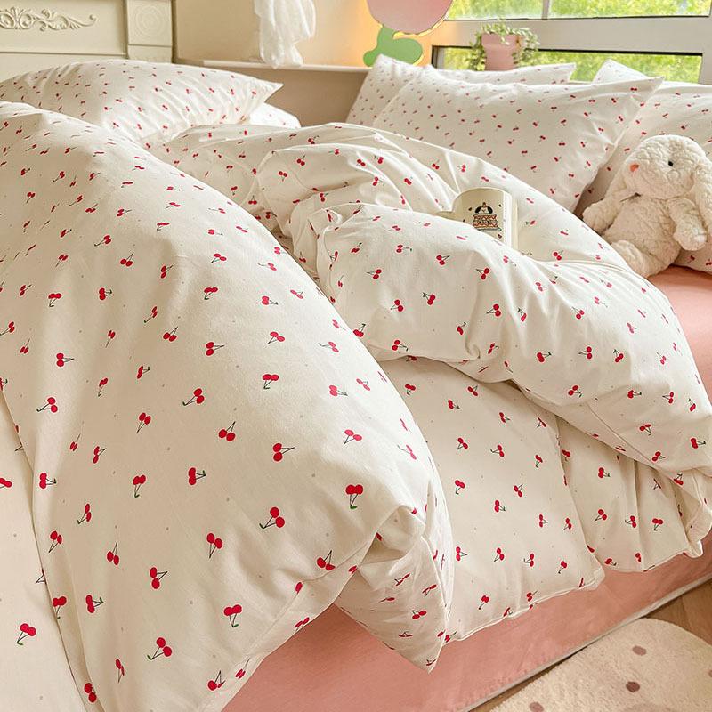 Небольшой комплект из четырех предметов из чистого хлопка с цветочным принтом, хлопковые пододеяльники с девчачьим сердцем, простыни для студентов, односпальная кровать в общежитии, комплект из трех пододеяльников