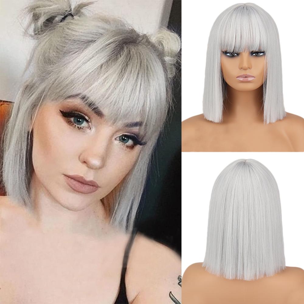 MISS WIG Short Straight Orange Wig With Bangs Synthetic Fiber Wig African American White Female Cosplay/Party/Daily Wig