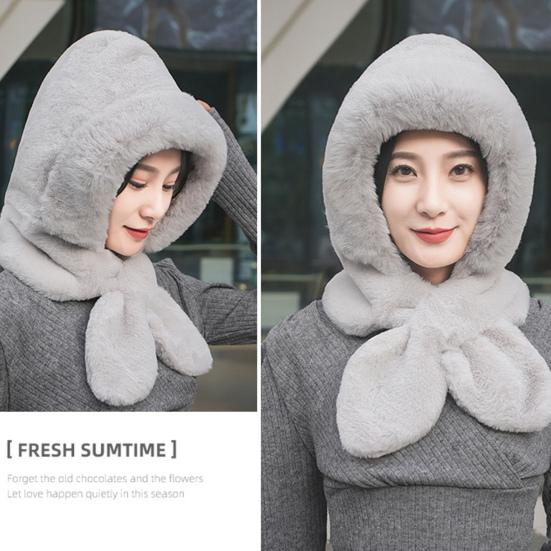 Женская зимняя шапка со встроенным шарфом, толстая теплая, из искусственного меха кролика, однотонная, полная защита, для езды на велосипеде, путешествий, холодной погоды