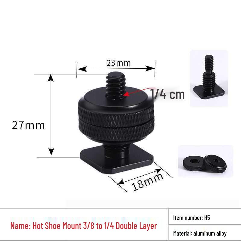DSLR Camera Double Layer Metal Hot Shoe Mount with 3/8 & 1/4 Locking Flash Screw Base