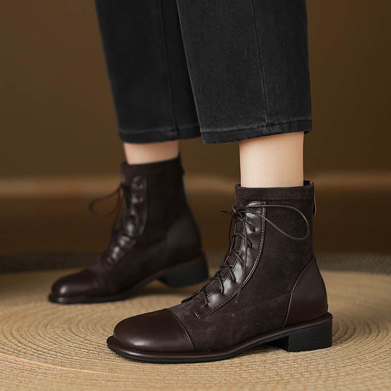 Krazing Po Микрофибра Зимние Круглый Носок Размер 33 Ковбойские Сапоги Размер 43 Шнуровка Низкий Каблук Европейский Дизайнер Ботильоны